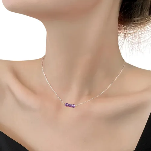 Metzakka Sterling Silver Birthstone Choker Necklace, Handmade with 3 Dainty Real Healing Birthstone for Women Birthday Gifts