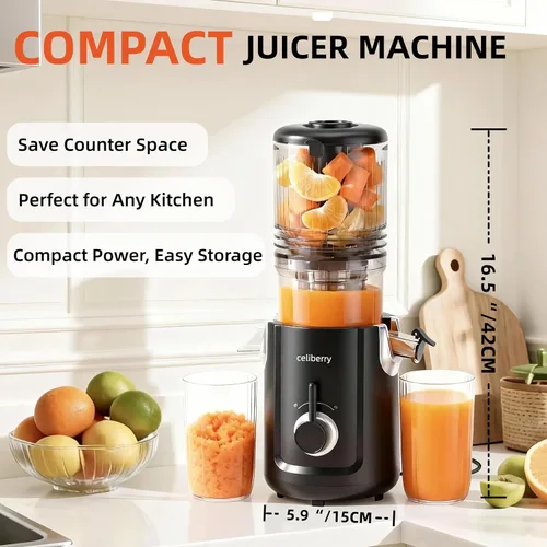 Miniatura 6 de Exprimidores de jugo de prensado en frío, exprimidor de masticación lenta con tolva de alimentación grande de 5.3” para frutas y verduras enteras