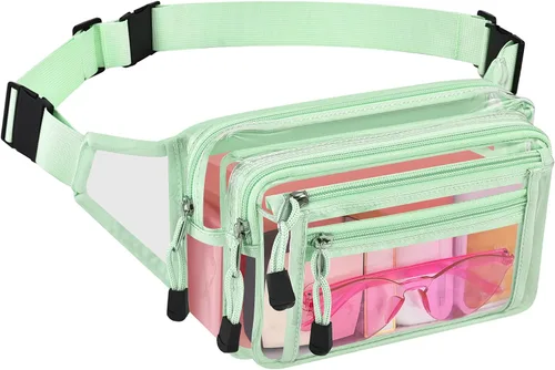 Miniatura 23 de Riñonera transparente aprobada por estadios para mujeres, para el trabajo, bolsa de cintura multiusos para viajes y eventos deportivos, Aguamarina