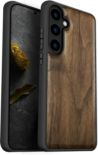Miniatura 8 de Carveit Funda de madera para Galaxy S24 - Madera natural y TPU negro suave, cubierta protectora a prueba de golpes, diseño de madera único Bandera