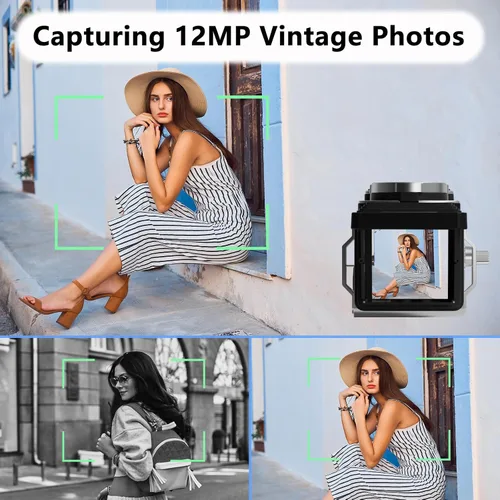 Miniatura 3 de CHUZHAO - Mini cámara digital vintage, estilo retro, punto y disparo, enfoque automático de video y foto de 1080P, cámara de bolsillo compacta