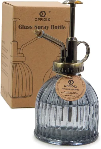 Miniatura 11 de OFFIDIX Botella rociadora de vidrio transparente, 6.3 pulgadas de alto, estilo vintage con bomba superior de plástico de bronce, regadera de vidrio