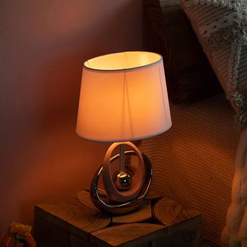 Miniatura 7 de Quickway Imports Lámparas de mesa de diseño, lámpara de mesa decorativa de cerámica de 16 pulgadas, con soporte circular reflectante plateado y rosa