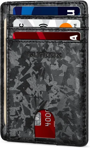 Miniatura 31 de RUNBOX Carteras de cuero minimalistas y delgadas con bloqueo RFID para bolsillo frontal, portatarjetas para hombres y mujeres, regalos para hombres