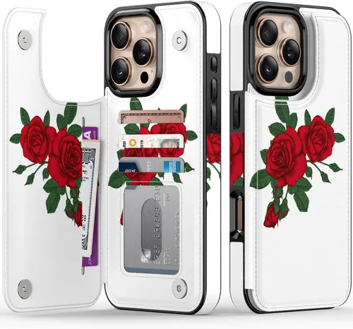 Miniatura 12 de FUNMIKO Funda tipo cartera para iPhone 13 con tarjetero, bloqueo RFID, protección de grado militar y obras de arte impresas con rayos UV, cierre