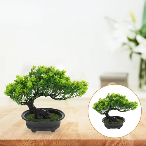 Miniatura 7 de Hemoton Árbol bonsái artificial, árbol de pino artificial, decoración de fiesta de Navidad, bonsái, decoración del hogar, plantas falsas para pared