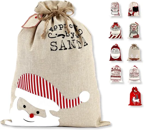 Miniatura 12 de LessMo - Saco de Navidad para Papá Noel, Bolsa de regalo de Navidad grande con cordón, reutilizable, personalizada para el almacenamiento