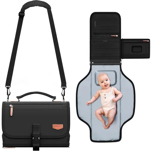Miniatura 13 de Cambiador de pañales portátil con correa para el hombro, cambiador de viaje desmontable con bolsillo para toallitas para bebé, regalos para baby