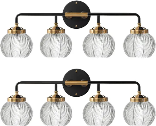 Miniatura 24 de Lámparas de baño de mediados de siglo, aplique de pared de 2 luces con pantalla de vidrio con rayas verdes, luz de montaje en pared, luces modernas
