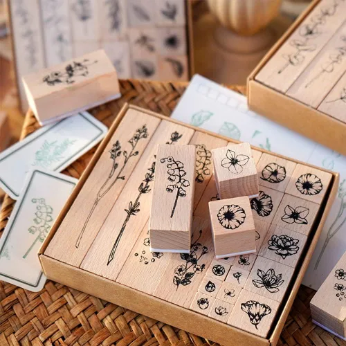 Miniatura 4 de Juego de 22 sellos de goma de madera para plantas, sellos decorativos de madera para manualidades, sellos de goma de madera para bricolaje, diario