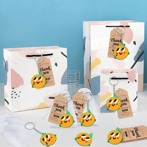 Miniatura 5 de El paquete de 60 llaveros naranja para fiesta incluye 20 llaveros, 20 etiquetas de agradecimiento y 20 bolsas de regalos para baby shower, regalo