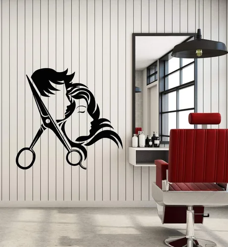 Vinilo adhesivo de pared para hombre y mujer, herramientas de peluquería para salón de belleza, estilista, calcomanías para el cabello, decoración