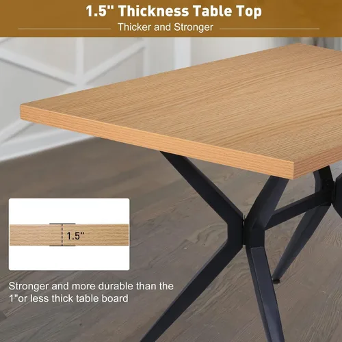 Miniatura 4 de Mesa de comedor de 48 x 30 pulgadas para 4-6 personas, mesa de cocina de madera con mesa de 1.5 pulgadas de grosor y patas de metal sólido, mesa