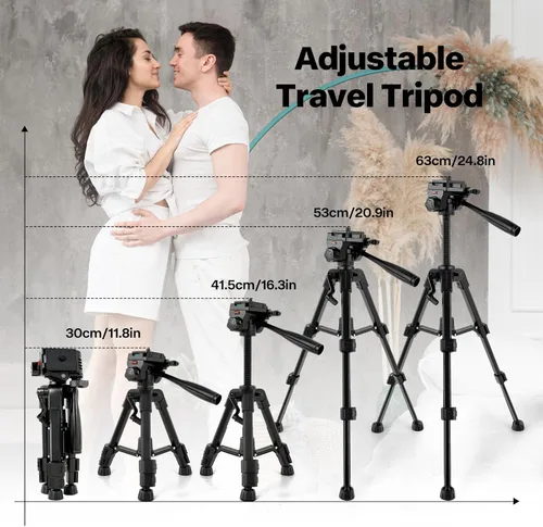 Miniatura 5 de Mini trípode para cámara y teléfono, trípode de mesa portátil de aleación de aluminio de 25 pulgadas con cabezal de inclinación panorámica de 3