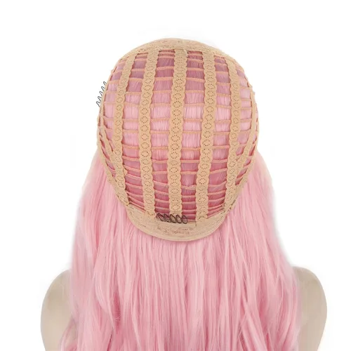 Miniatura 7 de IMSTYLE Peluca sintética larga y ondulada con encaje frontal rosa para mujer, línea capilar natural, para fiesta de cosplay, Halloween, resistente