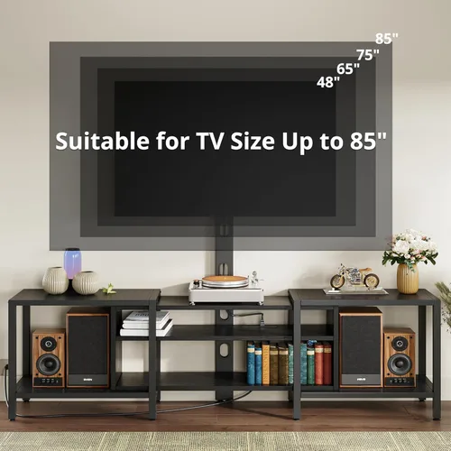 Miniatura 4 de IRONCK Soporte de TV de 79 pulgadas para televisores de hasta 85 pulgadas con soporte y toma de corriente, consola de TV de 3 niveles con estantes