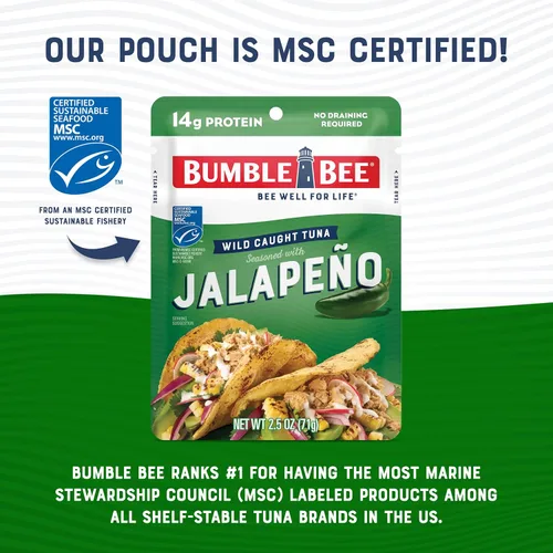 Miniatura 5 de Bumble Bee Jalapeño Atún sazonado, bolsas de 2.5 onzas (paquete de 12) – Listo para comer – Bolsa de atún capturado en la naturaleza – 0.49 oz
