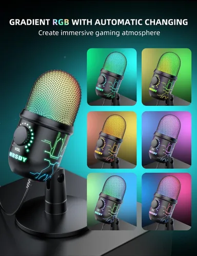 Miniatura 12 de MRSDY Micrófono de juegos, micrófono USB para computadora para PC, Mac, PS4/5, micrófono de condensador para podcast para grabación de estudio