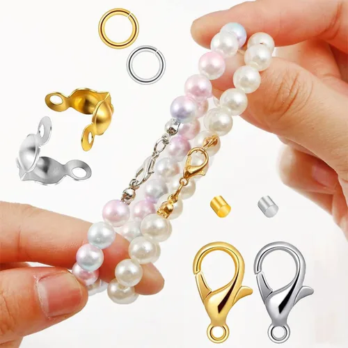 Miniatura 2 de Juego de 1200 accesorios para hacer joyas con 100 piezas de cierre de pinza de langosta, 300 puntas de cuentas, cubiertas de nudo, 400 cuentas