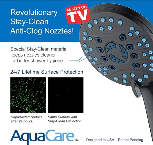 Miniatura 3 de Hotel Spa AquaCare Cabezal de regadera de mano de alta presión de 8 modos – Boquillas antiobstrucción, lavado a máquina integrado para limpiar