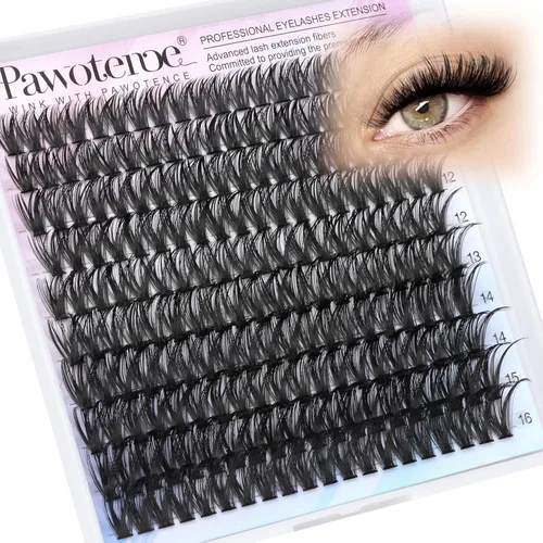 Miniatura 8 de Extensiones de pestañas Pawotence, racimos de 280 piezas, pestañas individuales en racimo, extensiones de pestañas 50D, mezcla de 9-16 mm, racimos