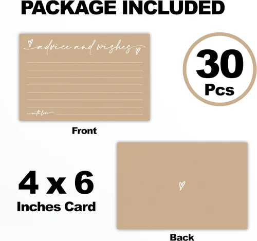 Miniatura 2 de 30 tarjetas de consejos y deseos – marrón minimalista – Tarjetas de consejos rellenables de doble cara para novia, boda, fiesta de graduación, señor