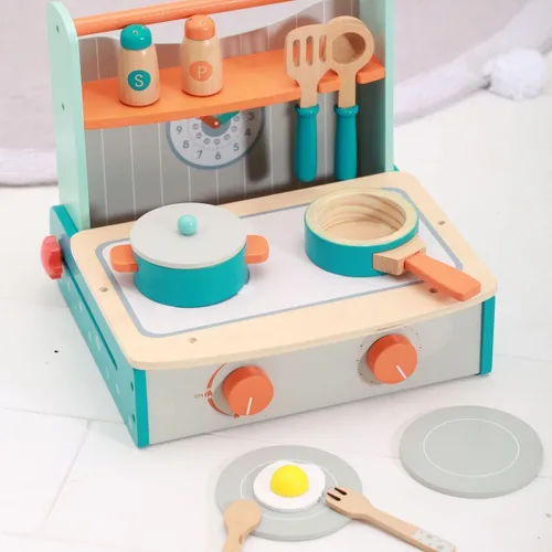 Miniatura 6 de Dailyfunn Estufa de Juguete de Madera Plegable y Portátil Juego de Cocina de Simulación con Accesorios de Cocina