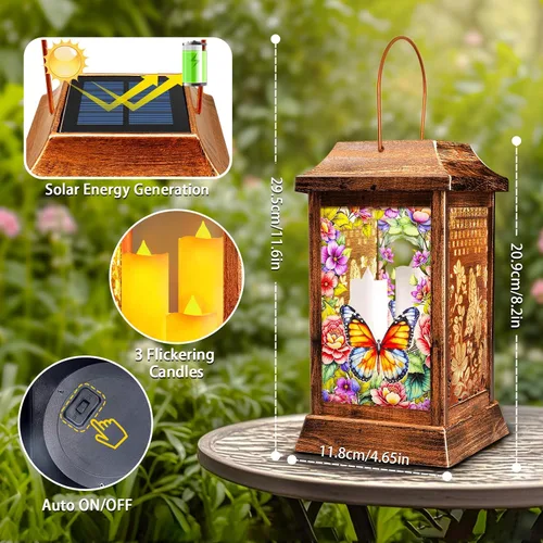 Miniatura 5 de Linternas solares de mariposa al aire libre impermeables, luces colgantes de metal y vidrio para decoración de jardín, regalos de cumpleaños