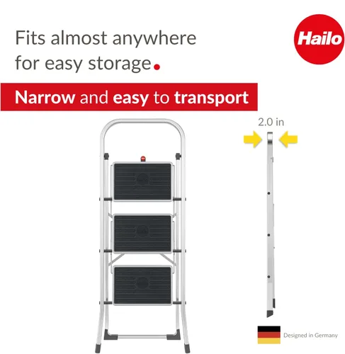 Miniatura 5 de Hailo K60 StandardLine Escalón plegable de aluminio Tres escalones grandes con alfombrillas antideslizantes Mecanismo de seguridad plegable
