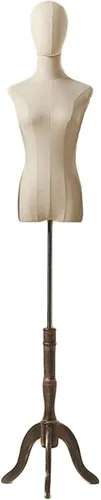 Miniatura 6 de Maniquí femenino de cuerpo completo con base de madera y cabeza de tela, soporte ajustable para bodas y exhibición de ropa