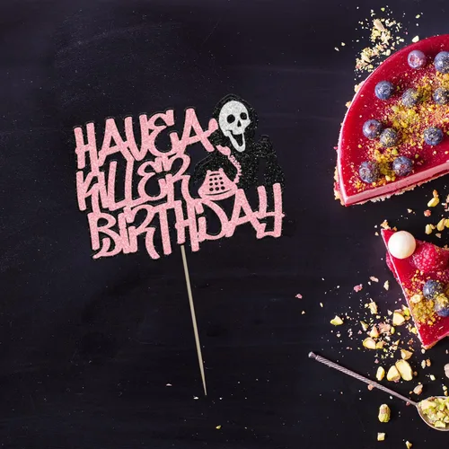 Miniatura 3 de Gyufise 1 pieza de decoración de pastel de cumpleaños con purpurina montada de terror clásico de Halloween para temática de terror sangriento