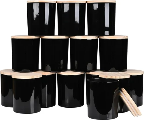 Miniatura 41 de SHOWIN Frascos de vela gruesos de 10 onzas para hacer velas 15 piezas, frascos vacíos con tapas de madera para hacer velas, contenedor de muestra