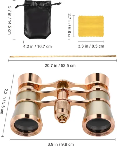 Miniatura 2 de Scicalife Binoculares compactos dorados de 3 x 25 pulgadas para adultos, gafas de teatro de bolsillo con cadena para ópera y conciertos, telescopio