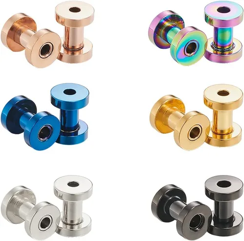 B BodyPJ Sparkles 6 pares de túneles de perforación de colores mezclados, expansores huecos de tornillo, tapones para los oídos de calibre más tamaño