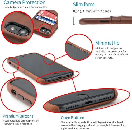Miniatura 3 de Dockem Funda tipo cartera para iPhone SE 3 (2022), iPhone SE 2020, iPhone 8/7: piel sintética suave de alta calidad con 2 ranuras para tarjetas