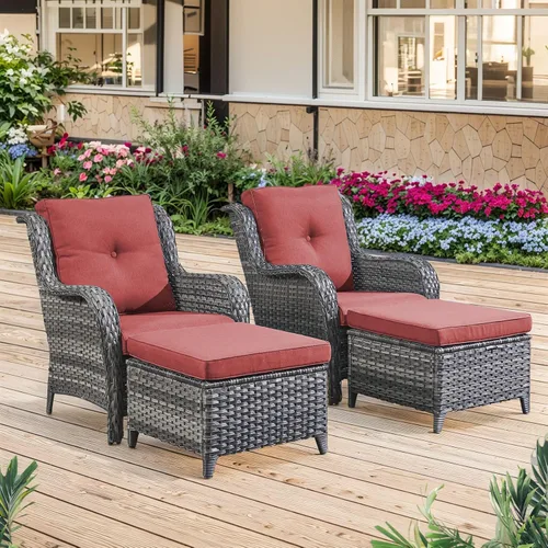 Miniatura 56 de Belord Juego de muebles de exterior, sillas de mimbre para patio, muebles de ratán de 3 piezas con mesa auxiliar, juegos de sillas bistró de patio