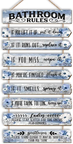Miniatura 22 de Decoración de pared de baño, letreros divertidos para baño, reglas de baño, imágenes, decoración de pared rústica, decoración de inodoro, letrero
