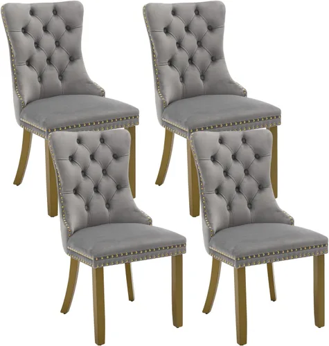 Miniatura 79 de Shenyon Juego de 2 Sillas de Comedor de Terciopelo Gris, Sillas de Comedor Tapizadas con Ribete de Anilla Trasera y Patas de Madera Maciza, Sillas