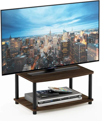 Miniatura 21 de Furinno Turn-N-Tube Soporte de TV, centro de entretenimiento de esquina de 3 niveles con estantes abiertos, consola de TV sin herramientas para TV