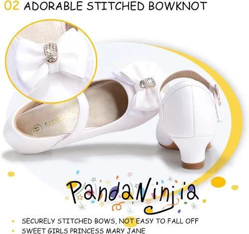Miniatura 111 de PANDANINJIA Vestido de jada para niñas y niños pequeños, zapatos de princesa Mary Jane con tacones con lazo para fiesta, boda, boda
