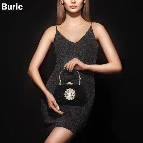 Miniatura 6 de Buric - Bolso de mano con purpurina para mujer, con diamantes plisados, para novia, boda, fiesta, con bolsa de diamantes de imitación
