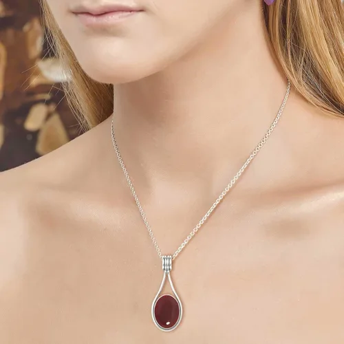 Miniatura 3 de JEWELOPORIUM Colgante de plata de ley 925 hecho a mano para mujer, 12 x 16 pulgadas, con piedras preciosas ovaladas, joyería de plata para regalo