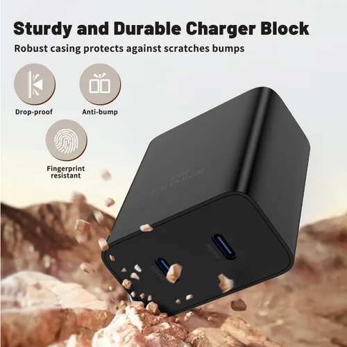 Miniatura 5 de Cargador súper rápido de 45 W de doble puerto con cable largo USB C a C de 10 pies, bloque de cargador de pared tipo C y cable de carga de teléfono