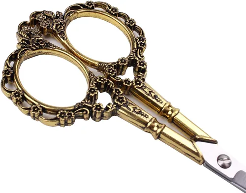 Miniatura 6 de Tijeras vintage BIHRTC estilo europeo para bordado, costura, artesanías, trabajos de arte y uso diario, Dorado