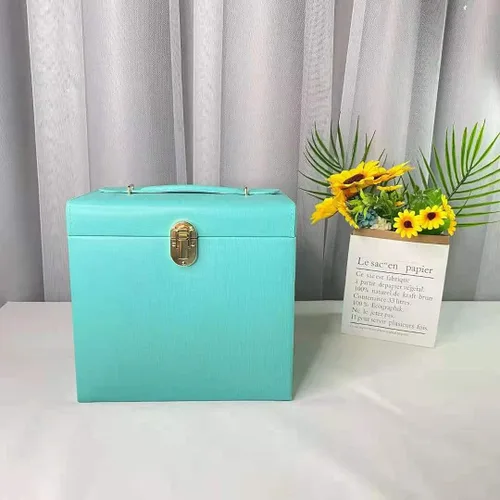 Miniatura 6 de Joyero organizador grande de piel sintética con cajones de espejo con cerradura de regalo para mujer (TF Azul-L)