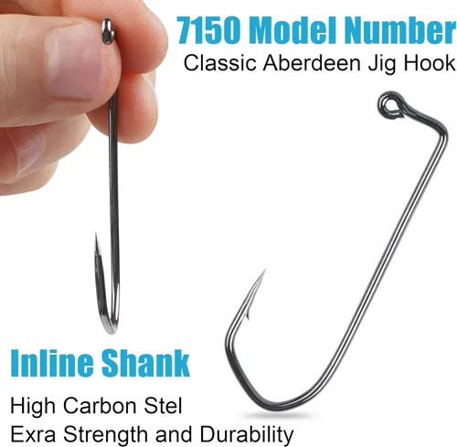 Miniatura 5 de 50pcs/100pcs Aberdeen Jig Hook with 90-Degree Round Bend Extra Strong Long Shank Jig Hooks High Carbon Steel Fishing Barbarian Hooks for Saltwater