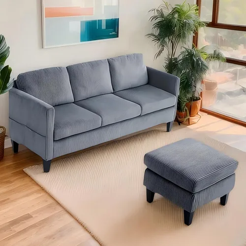 Miniatura 11 de Sofá modular de terciopelo en forma de L de 67 pulgadas con otomana, sofá convertible de 3 asientos con asiento profundo de nube para sala de estar