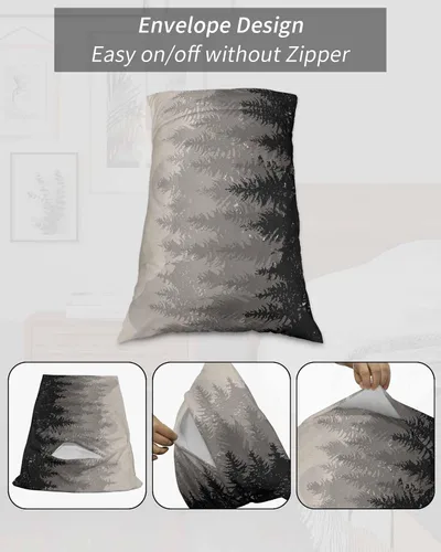 Miniatura 7 de Funda de almohada corporal de árbol del bosque gris, fundas de almohada suaves decorativas para sofá largo lumbar con cierre de sobre, madera