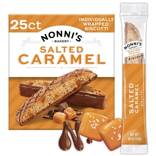 Nonni's Galletas de biscotti de chocolate con leche con caramelo salado, aperitivo de café italiano envuelto individualmente, crujientes dos veces