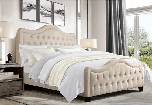 Miniatura 12 de Rosevera Turin Linen - Cama tapizada con paneles con cabecero ajustable con botones para dormitorio, tamaño Queen, carbono